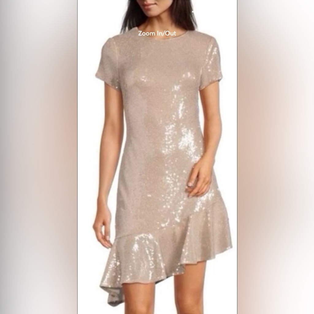 Eliza J Cream Asymmetrical Sequin Dress